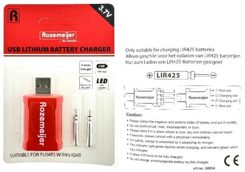Rozemeijer USB Lithium Battery Charger incl. 2pcs LIR425 batterij